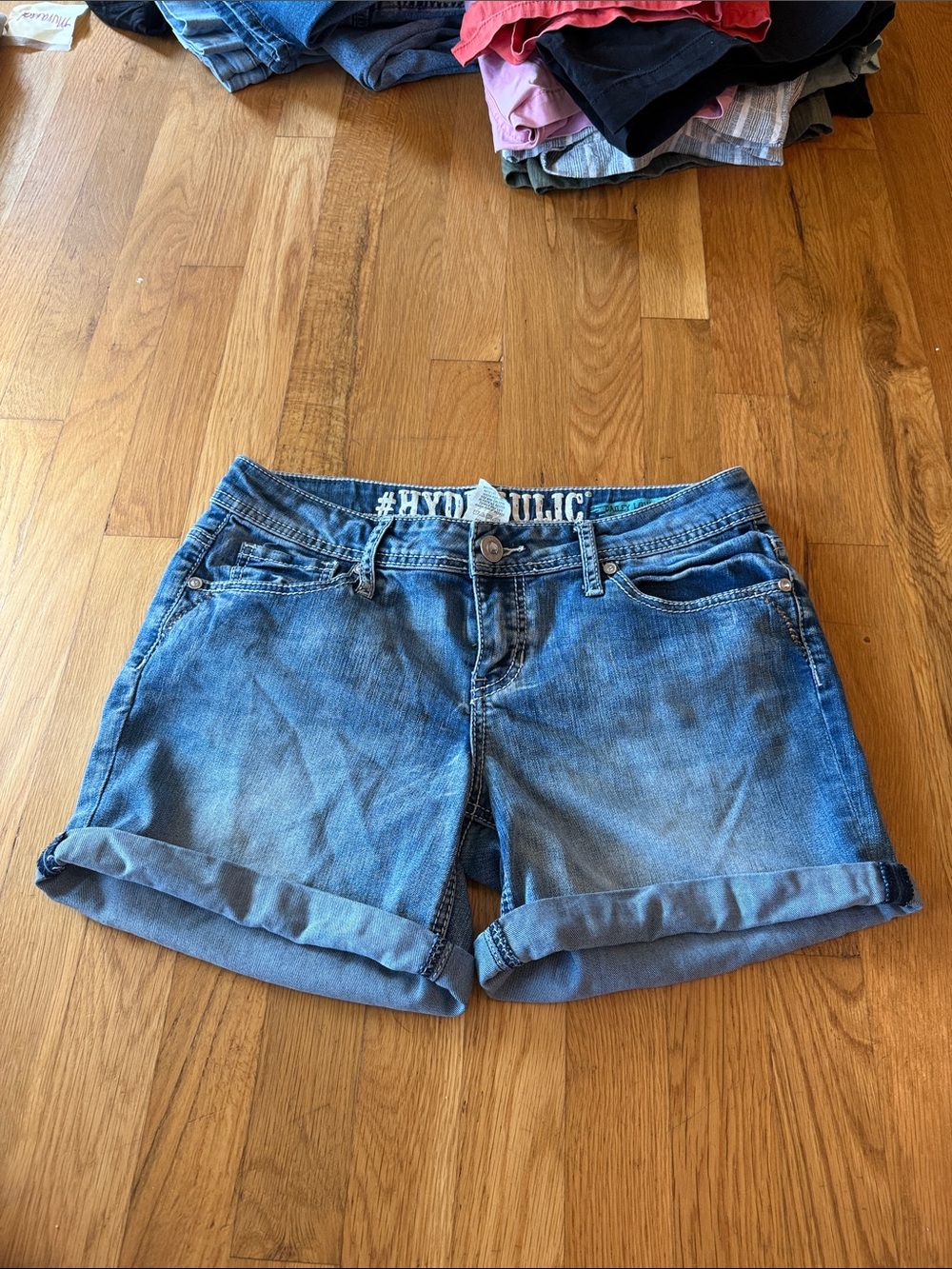 Hydraulic Blue Rolled-Cuff Denim Shorts